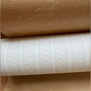 Vintage Farrow and Ball Hand Painted Wallpaper. Cream/White Sprig and Stripes.